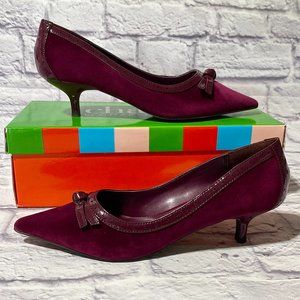 New CHARLES Charles David Dress PUMPS Burgundy Suede VELVET Patent Leather $99
